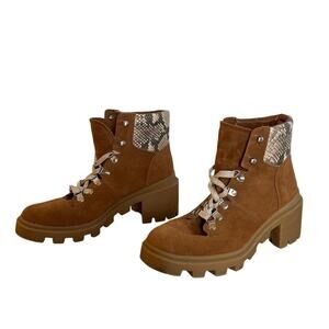 Dolce Vita Rubi Brown Suede Leather Snake Hiking Combat Boots Size 8.5 Gorpcore